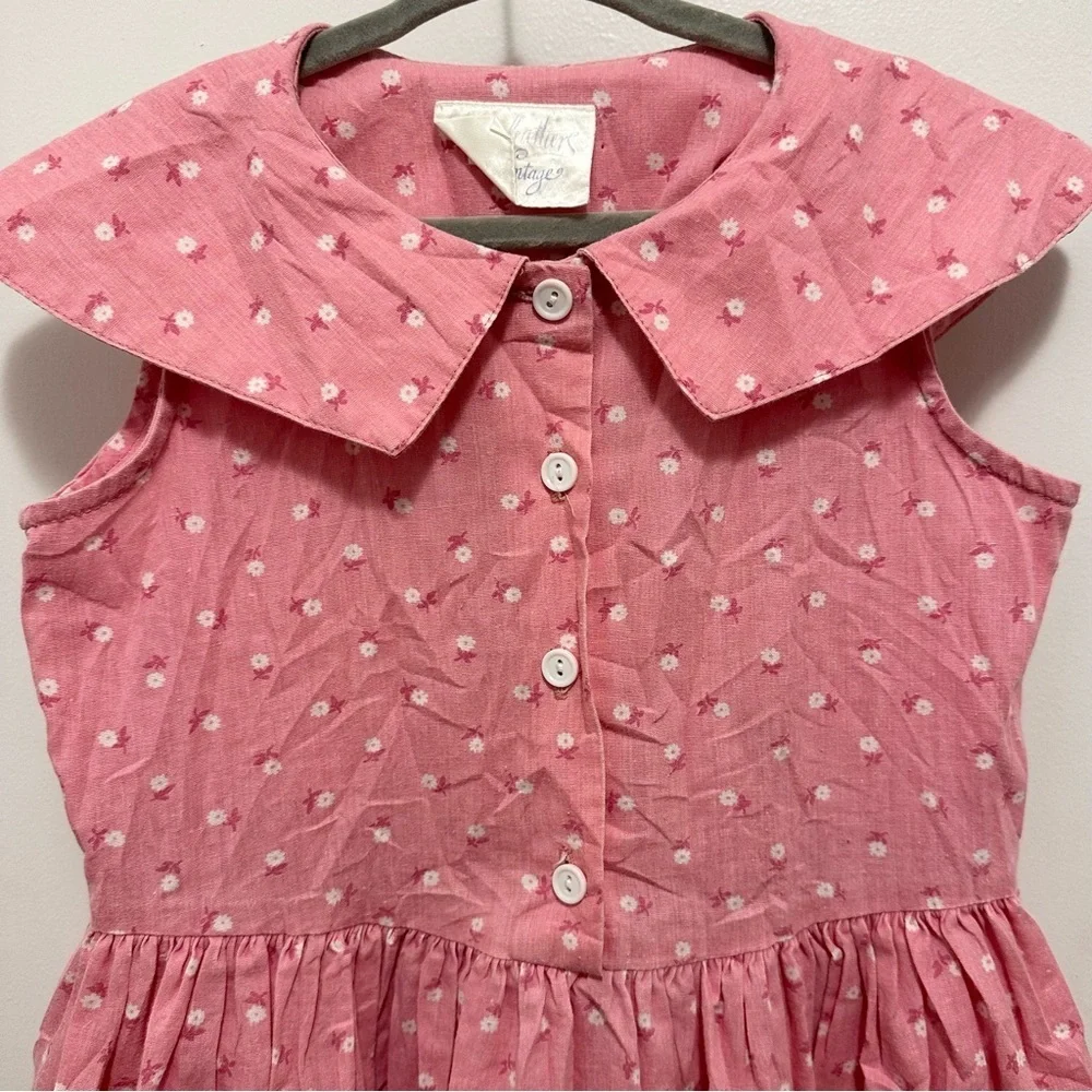 Vintage Mousefeathers Floral Pink Sleeveless Girls Dress 6 Flap Collar